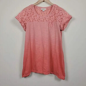 Style & Co Lace Tie Dye Top‎ Womans Size S Gradient Coral Cotton